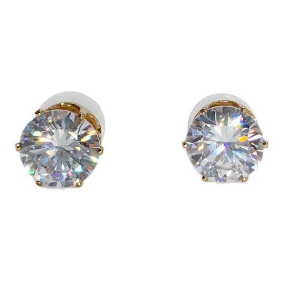 Gold Large Cubic Zirconia Stud Earrings - Picture 2 of 3